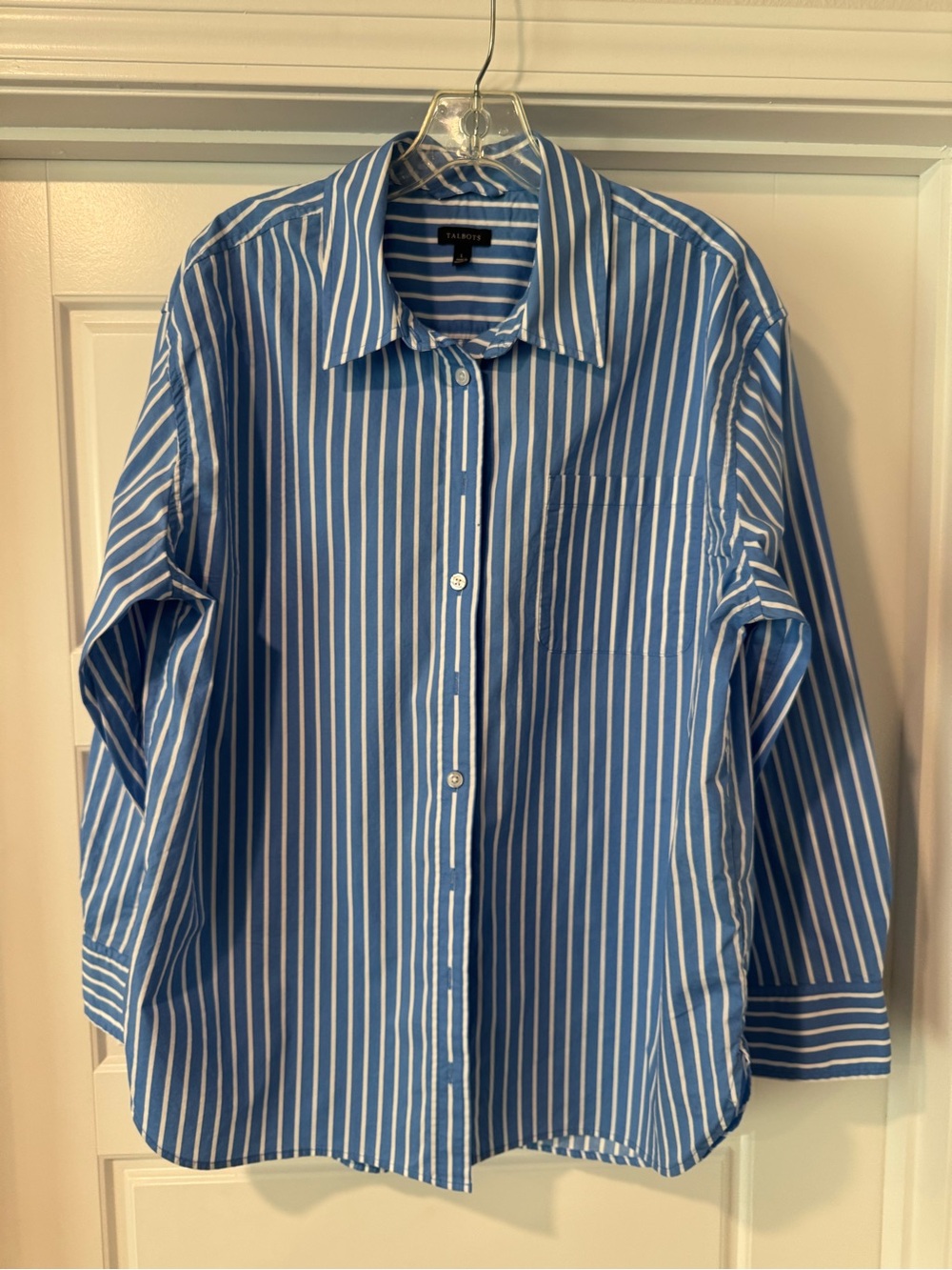 Talbots Blue & White Striped Cotton Button-Down Shirt
